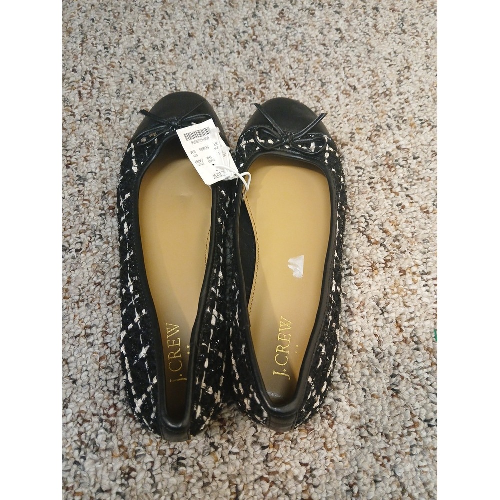 NEW J Crew‎ Factory Tweed Cap Toe Ballet Flats Gold Black Women's Size 9-M - Picture 4 of 7